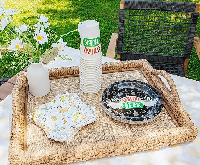 Silver Buffalo Friends Central Perk Iconic Icons and Quotes Pivot 60 Pack Partyware Disposable Paper Plates, Napkins, and Cups