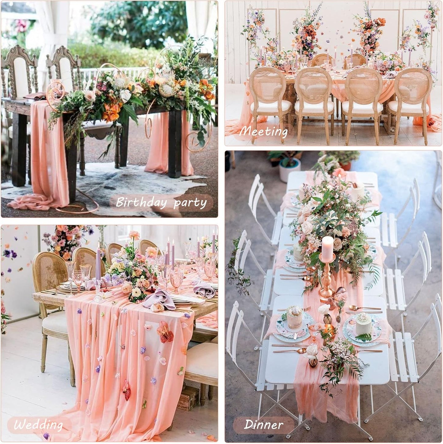 12 Pack 13Ft Cheesecloth Table Runner 35x157 Inch Boho Gauze Table Runner Cheese Cloth Long Table Runners Rustic Table Runners for Wedding Bridal Shower Birthday Party Table Decor (Peach Coral)