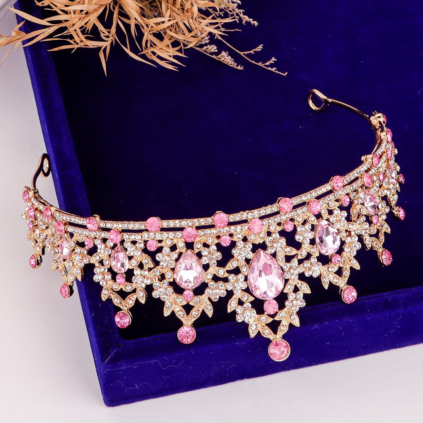 CAVETEE Crown for Women, Tiaras for Women Pink Princess and Queen Crown Crystal Headbands Hair Accessories for Bridal Birthday Prom Party