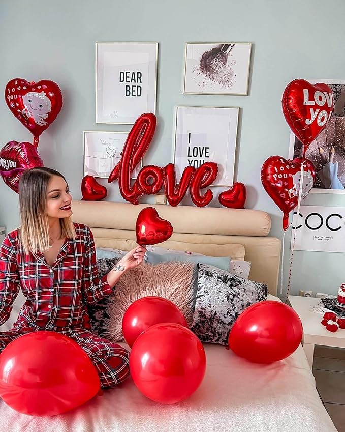 5 Pcs Hot Pink Heart Shaped Balloons Hot Pink Love Valentine Balloons for Valentines Day Bridal Shower Wedding Party Decorations