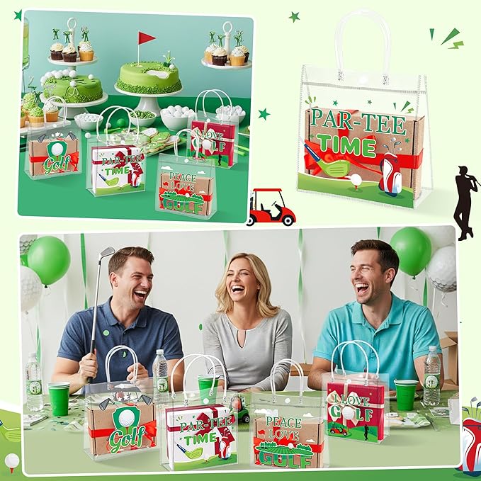 H1vojoxo Golf Party Gift Bags - 24PCS Golf Clear PVC Gift Bags with Handle Bulk Reusable Masters Themed Party Goodie Bag Portable Sports Ball Candy Treat Bag for Birthday Party Decorations Supplies