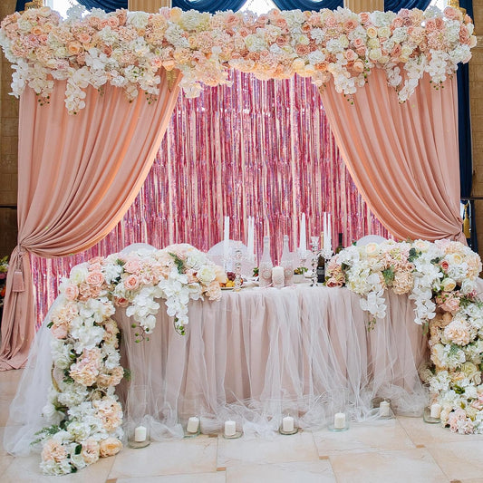 Accevo Pink Party Streamers 3Pack Glitter Foil Fringe Curtain 3.2ft x 8.2ft Pink Party Decor Photo Booth Streamers Metallic Tinsel Door Streamer for Valentines Day Decorations Christening Party Decor