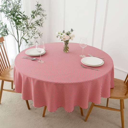 maxmill Round Checkered Tablecloth Spillproof Wrinkle Free Heavy Weight Gingham Table Cloth for Circular Table Cover Buffalo Plaid for Buffet Banquet Christmas Party Holiday Dinner 70 Inch Red White