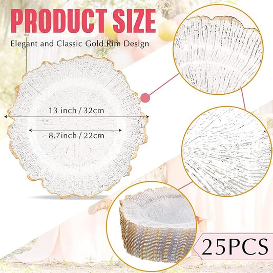 25 Pack 13 Inch Charger Plates Bulk Plastic Charger Plates Round Decorative Plates for Home Kitchen Holiday Wedding Party Catering Event Dinner Tabletop Decoration(Gold)