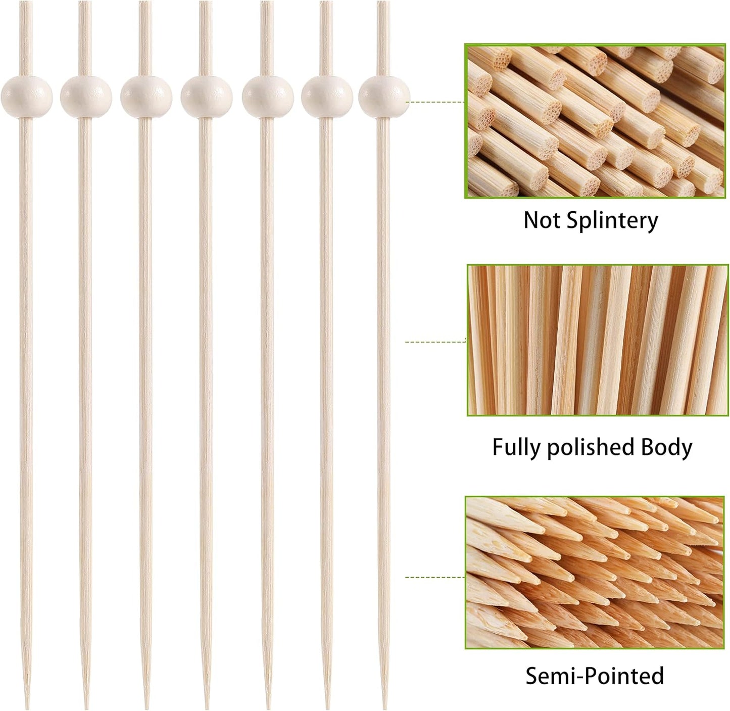 200 Pcs Cocktail Picks, 4.7 Inch Toothpicks for Appetizers, Bamboo Cocktail Sticks Skewers for Drinks, Desserts, Charcuterie, Wedding Party Fancy Toothpicks, Natural Pearl Mini Food Picks Decorative