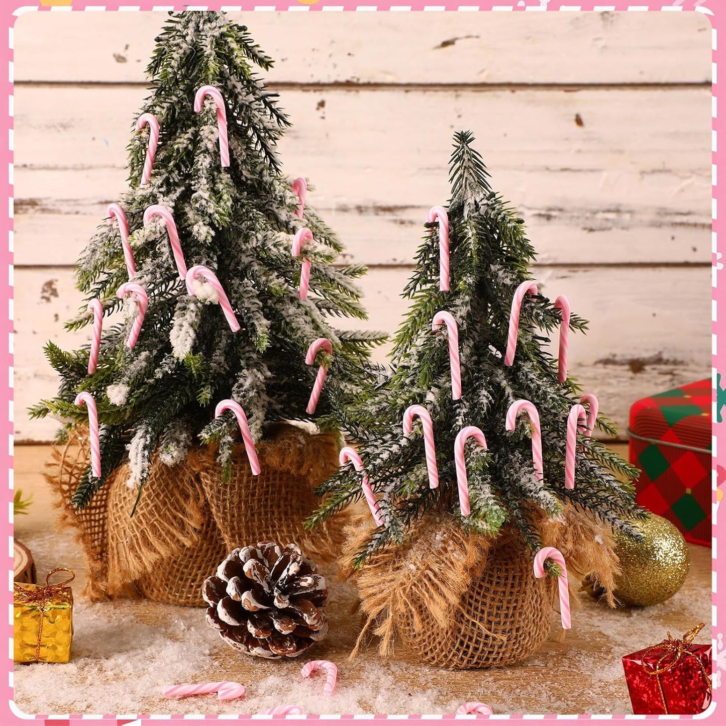 80pcs Mini Christmas Candy Cane for Crafts,Pink Fake Candy Decor Peppermint Ornaments Xmas Table Scatters Pink and White Candy Vase Filler for Decorations Party Favors Supplies