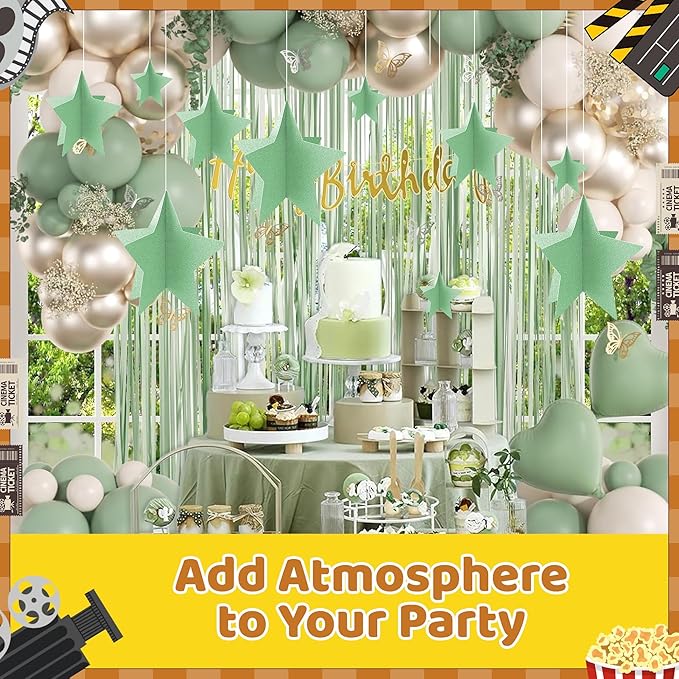 70 Pcs Star Centerpieces for Table Green Birthday Party Decorations 3D Green Party Graduation Poms Decoration Stars Table Decor Boho Decoration for Women Girls