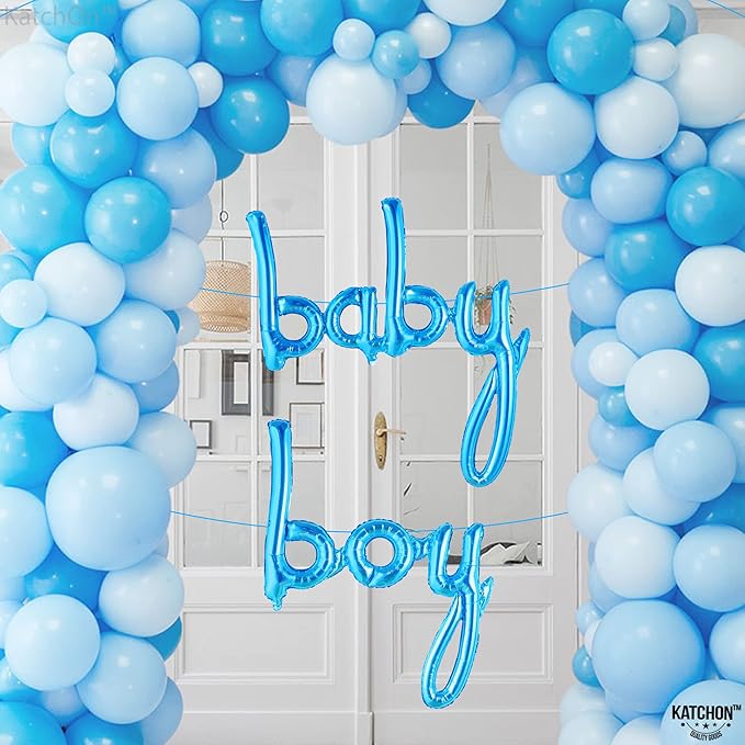 KatchOn, Blue Baby Boy Balloons - 37 Inch | Its a Boy Balloons for Baby Shower Decorations | Baby Shower Balloons | Script Baby Boy Balloons Blue, Gender Reveal Balloons for Gender Reveal Decorations