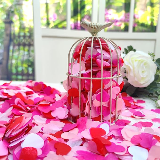 1 Inch White Pinks Red Tissue Paper Heart Confetti Wedding Reception Decoration Table Scatter Pack of 100 Grams
