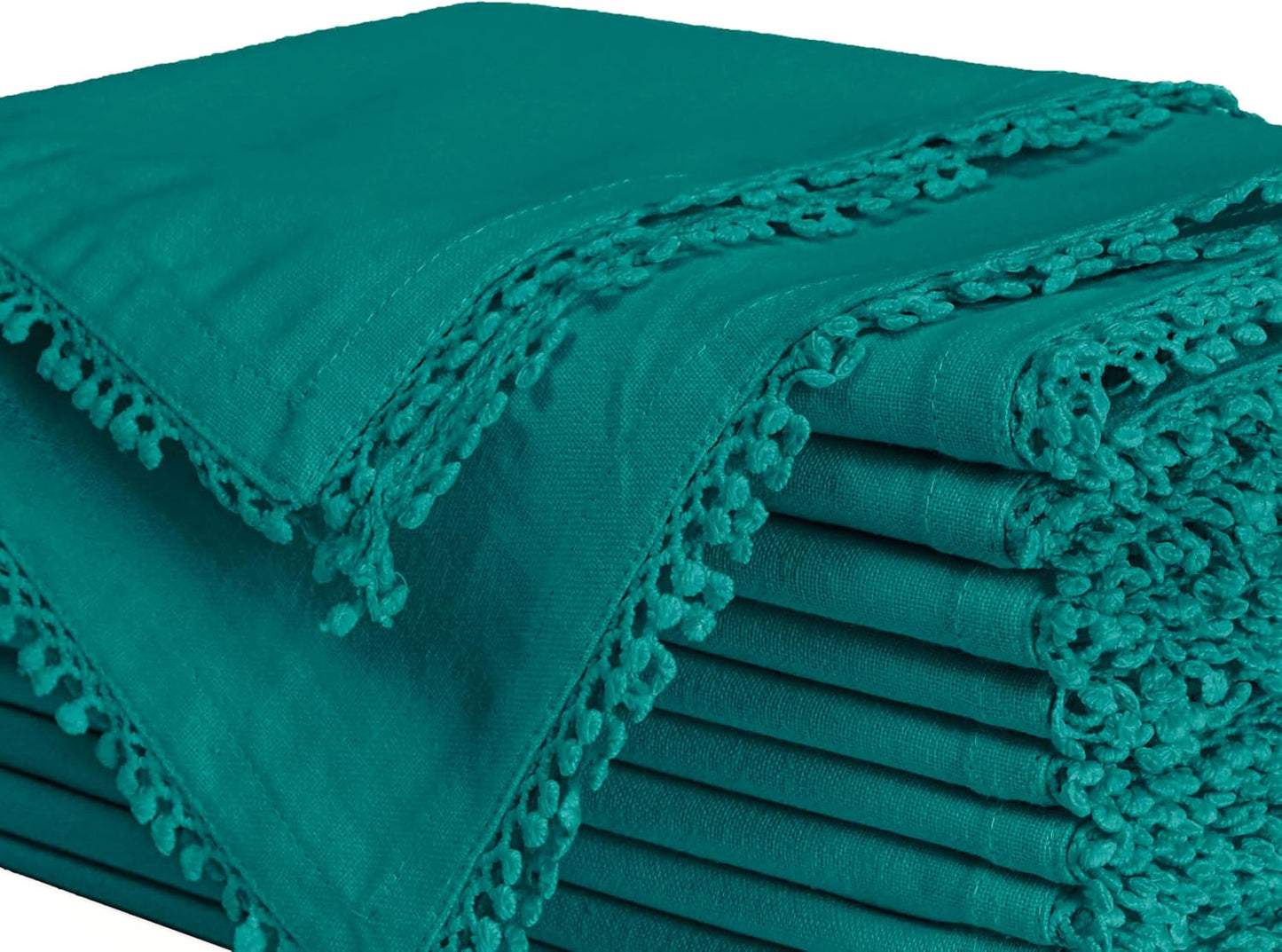 Bedding Craft Cotton Cloth Dinner Napkins Set of 12 – 18x18 Funfare with Decorative Lace Selvedge – Elegant Machine Washable Fabric Napkins for Weddings, Baby Showers, Parties & Dining