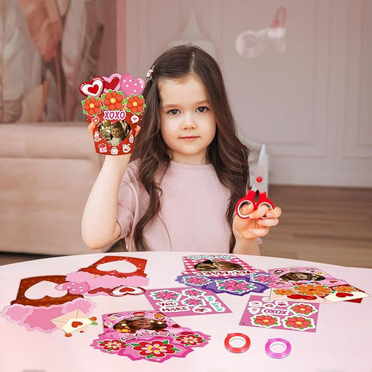 54Pack Valentines Day Craft for Kids – Valentine DIY Picture Frame Art Kit, Valentine's Photo Crafts Kits for Classroom Activities and Party Games