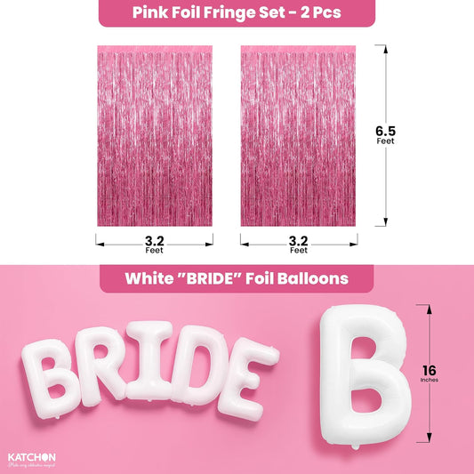 KatchOn, Bachelorette Party Decorations Set - Huge Pack of 3 | White Bride Balloons Bachelorette, Pink Backdrop Curtain | Bridal Shower Decorations, Pink Streamers Party Supplies | Wedding Decorations