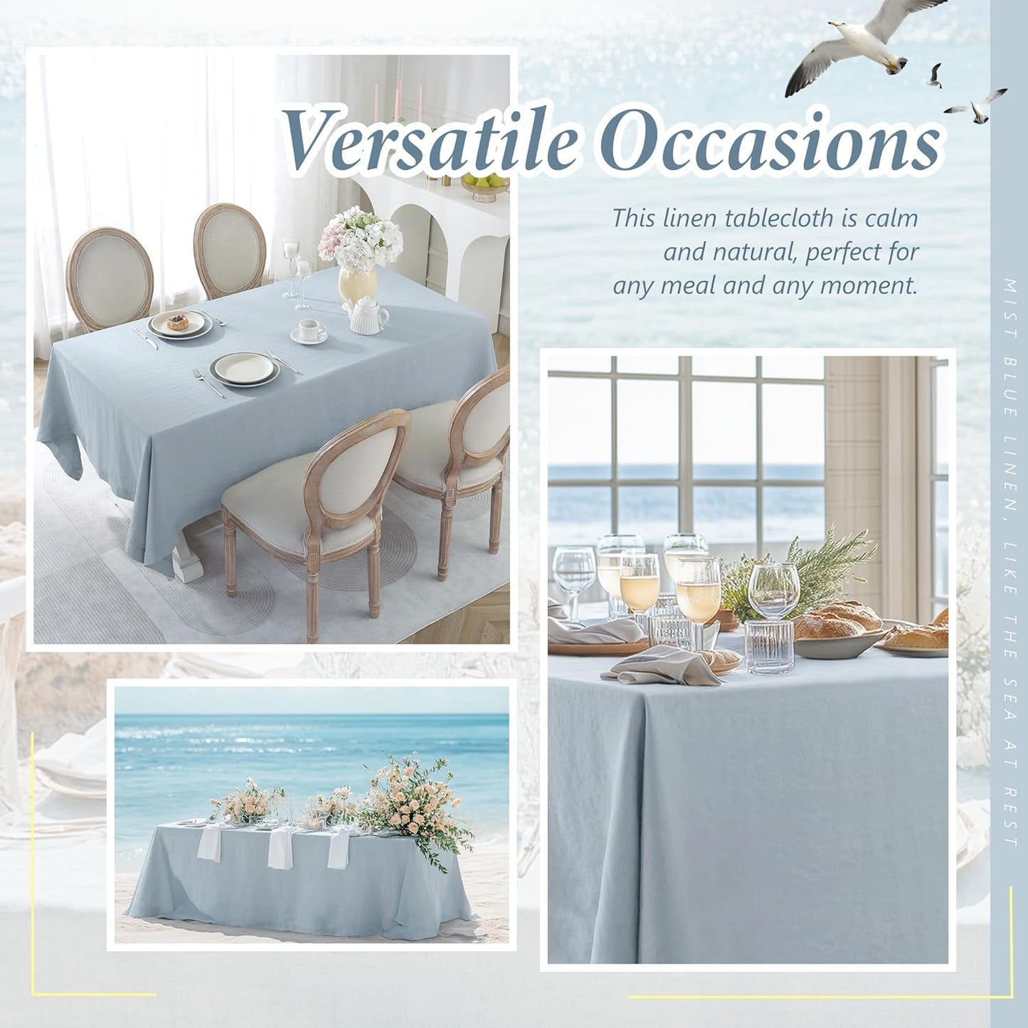 Linen World Blue Linen Tablecloth - 100% French Linen Table Cloth 132" x 90" Inch,Washable Rectangular Tablecloth for Dining,Outdoor,Weddings and Restaurants,Decorative Thanksgiving Christmas