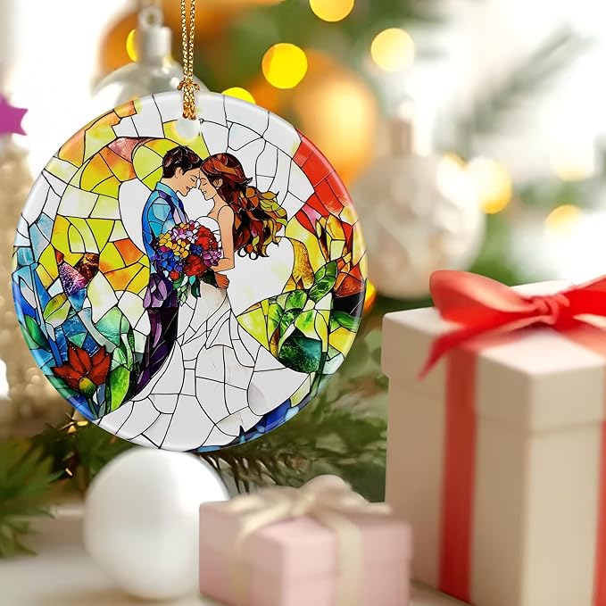 Romantic Couple Wedding Ornament, Dog Christmas Ornament – Christmas Tree Decor, Holiday Decoration, Stocking Stuffer, Festive Gift Idea, Gifts for Newlywed, Married Couple, Romantic Partner