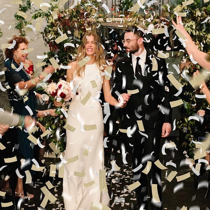 White Mix Gold Confetti Poppers 6 Pack,Biodegradable Confetti Connon,12inch Rice Paper Water Soluble Confetti Tube For Lawns Outdoor Wedding,Birthday,Celebrations