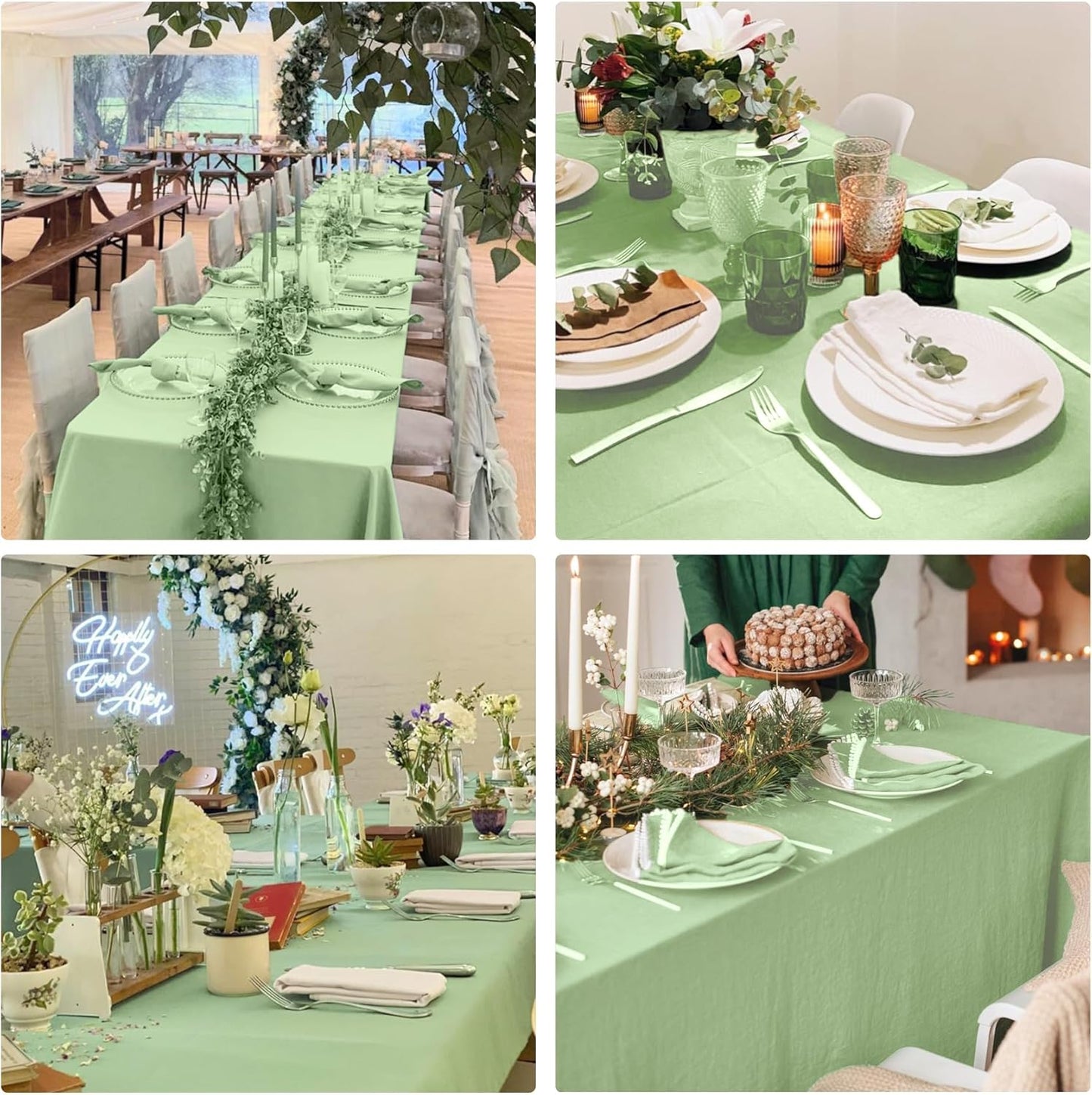 4 Pack Rectangle Tablecloth 90x132Inch Sage Green Washable Polyester Table Cover for Wedding Dining Table Buffet Parties Banquet Decoration