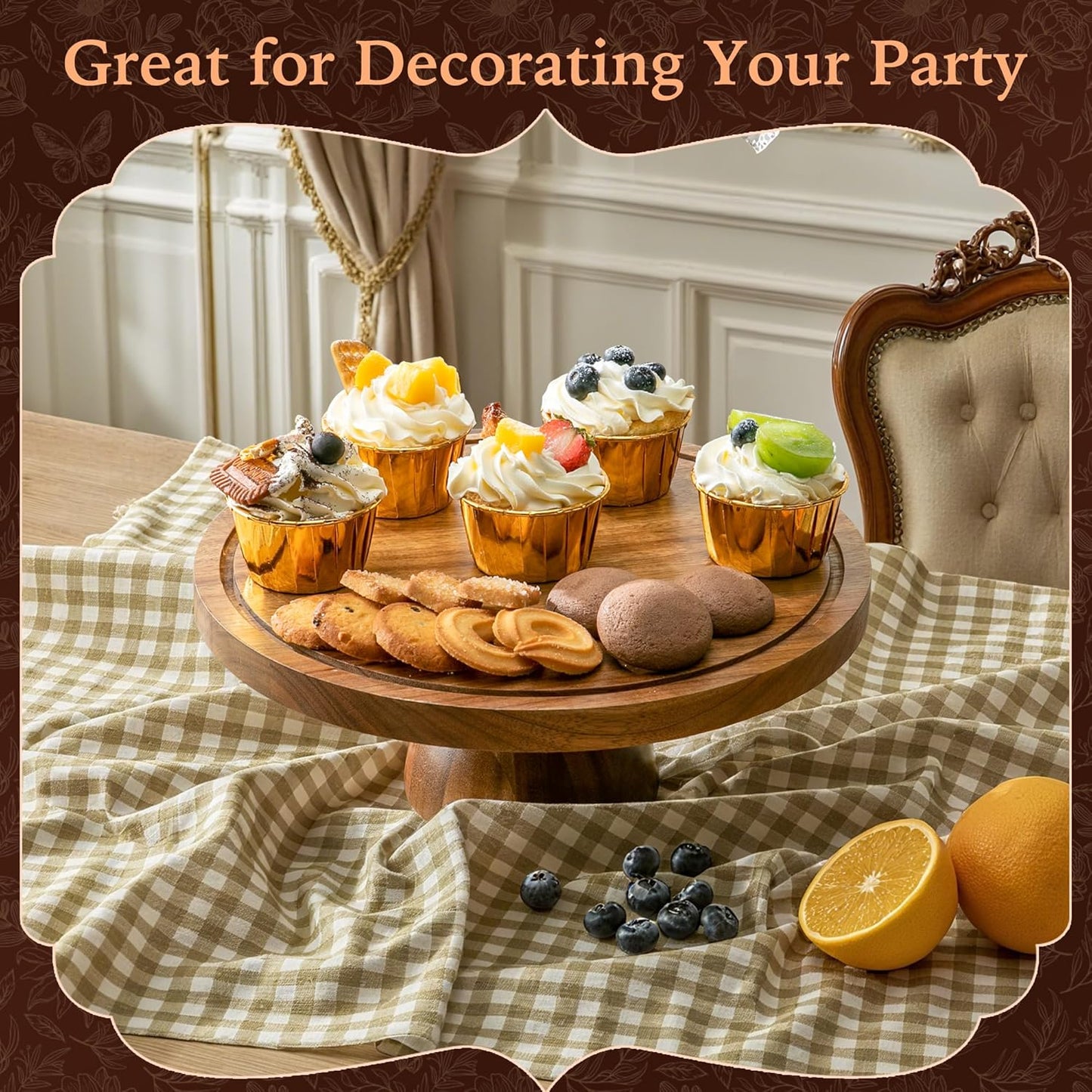 Acacia Wood Cake Stand with Lid,12in Round Acrylic Cake Stand with Dome,2-In-1 Reversible Charcuterie Board with Lid,Large Wooden Baked Goods Display Holder,Perpare For Dessert,Cheese,Chips,Cookie