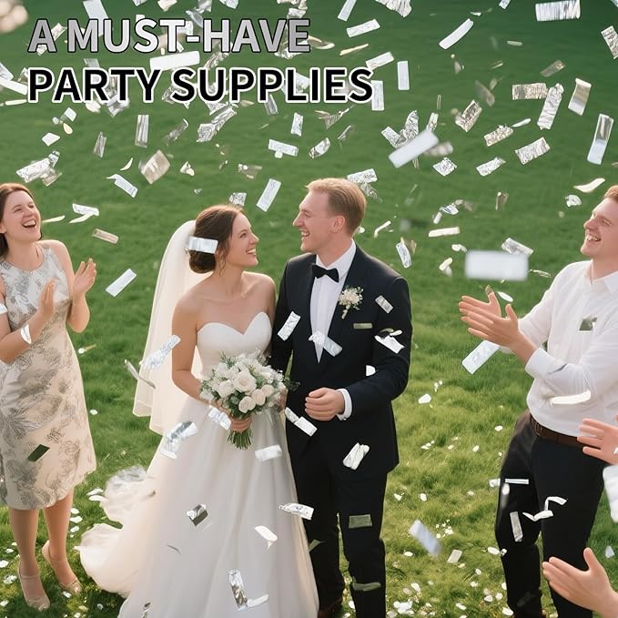 Silver Confetti Poppers Cannon, 6 Pack WERISE Party Mylar Silver Confetti Shooters for Wedding, Birthday, Graduation, New Year and Celebration 12 Inch