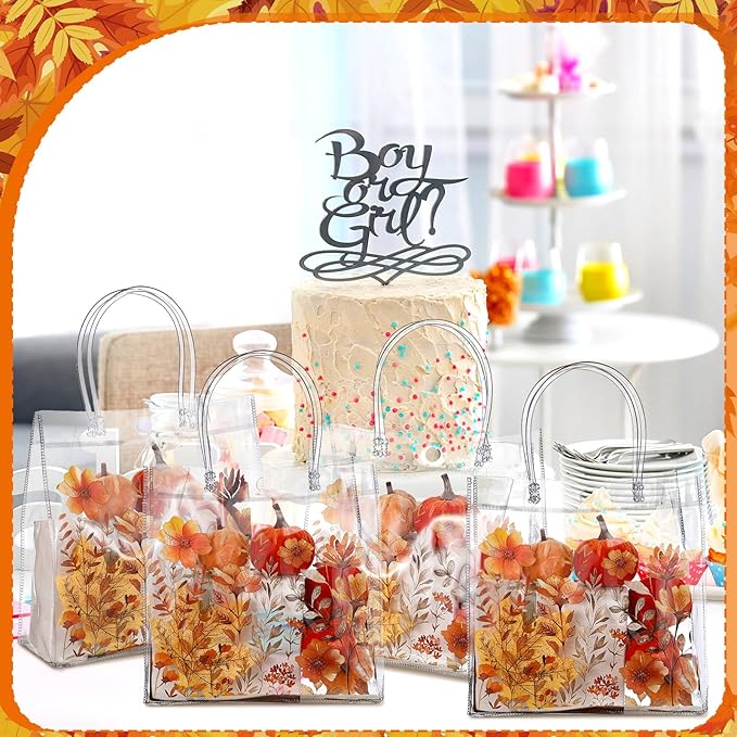 Tioncy 24 Pcs Spring Floral Clear Gift Bags Boho Flower Transparent candy Bags with Handle Wild Floral PVC Treat Bag for Wedding Favors Birthdays Supplies