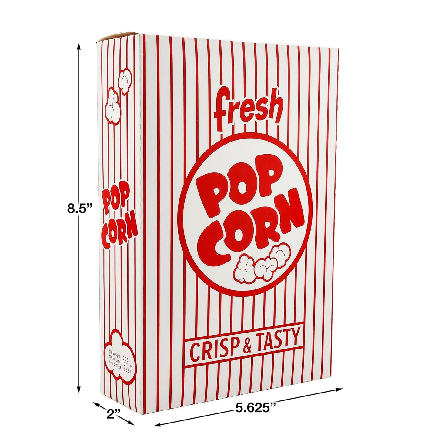 SNAPPY Red & White Striped Popcorn Boxes - 1.8 oz, 50 Count (5.625" x 2" x 8.5")