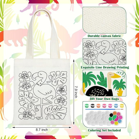 Aliceset 16 Pcs Color Your Own Bag Canvas Tote Bag for Painting 7.9'' x 8.6'' Mini Doodle DIY Craft Gift Reusable Cotton Bulk