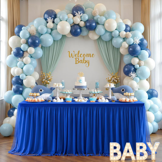 4 Pack 6ft Royal Blue Tulle Tablecloths for Rectangle Tables, 6 Foot Rectangular Table Cloth Wrinkle Free Tablecover with Tutu Skirt for Baby Shower Wedding Birthday Party Banquet Buffet Cake