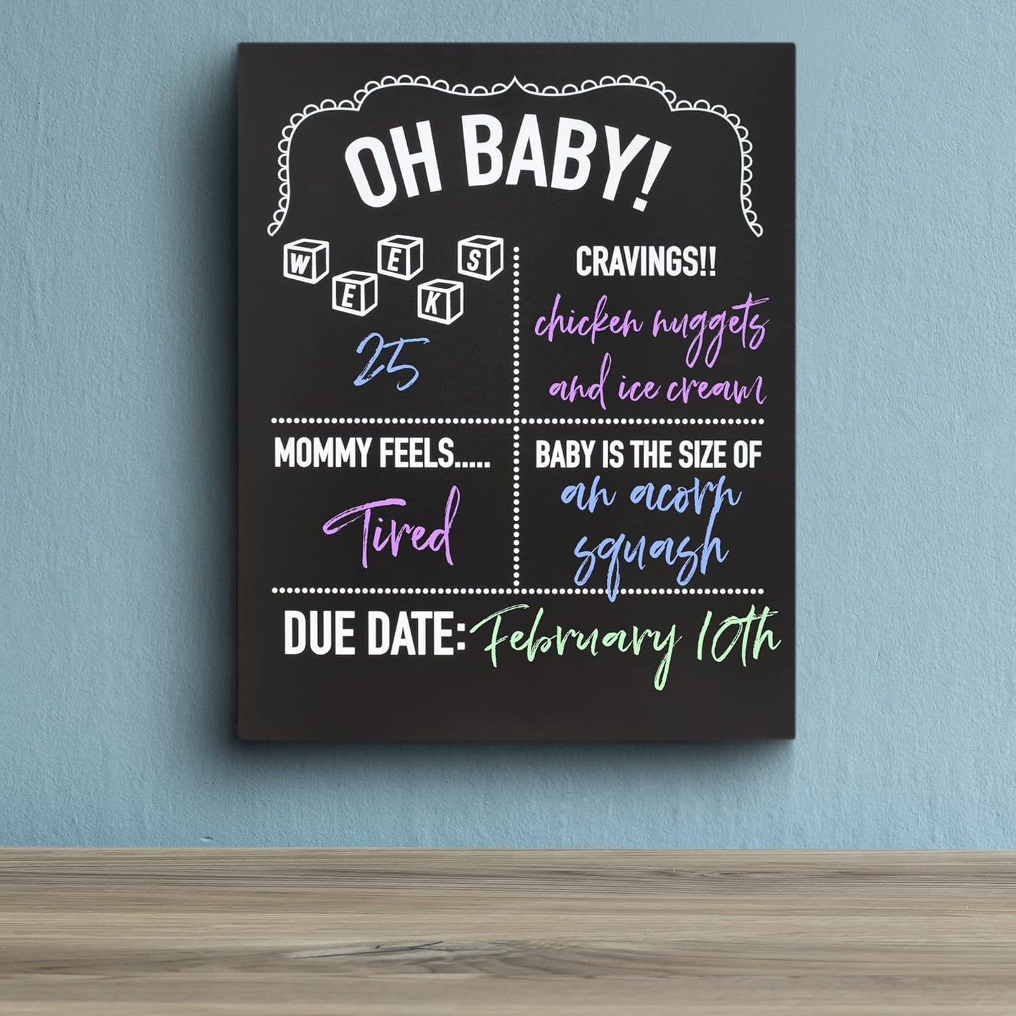 Gift for Expecting Moms - Pregnancy Announcement Chalkboard - Weekly Tracker and Baby Milestone Sign