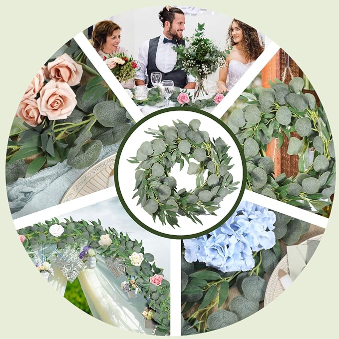 10 Pack Artificial Eucalyptus Garland with Willow Leaves 6.4 ft Artificial Greenery Vine Swag Faux Silver Dollar and Willow Leaves Garland for Wedding Table Runner Doorway Decoration Indoor Outdoor