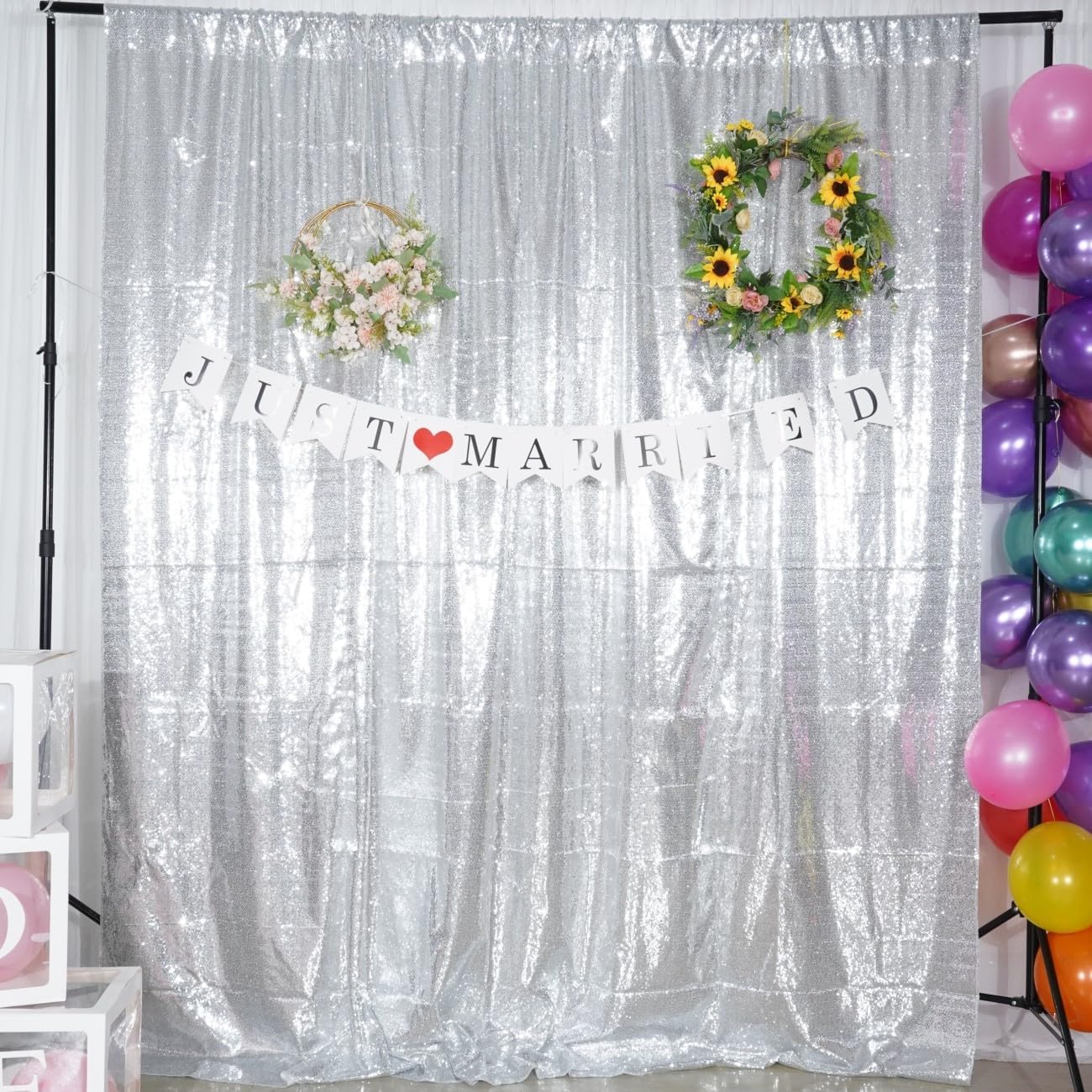Poise3EHome 5Ft x 7Ft Silver Sequin Backdrop, Glitter Thick Satin Sequin Background Drapes, Sparkly Photography Curtain, Sequence Xmas Thanksgiving Backdrop for Wedding Party Holiday Festival Decor