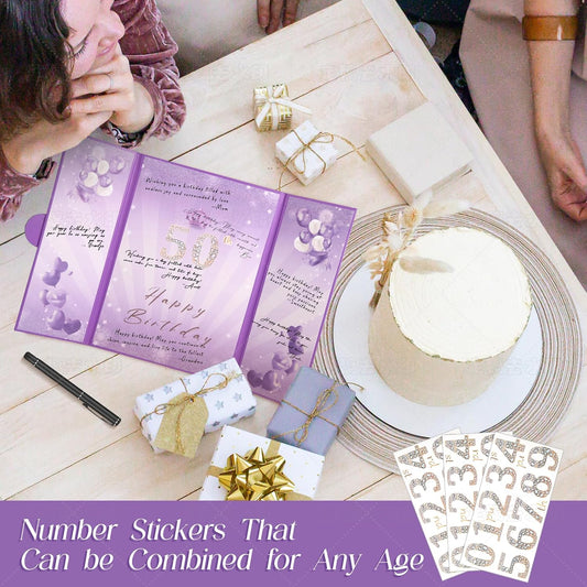 Puple Gold Birthday Party Decorations,18" x 12" Creative Birthday Decorations Guest Sign in Book Alternative, for Men and Women of All Ages, Happy Birthday Party Supplies