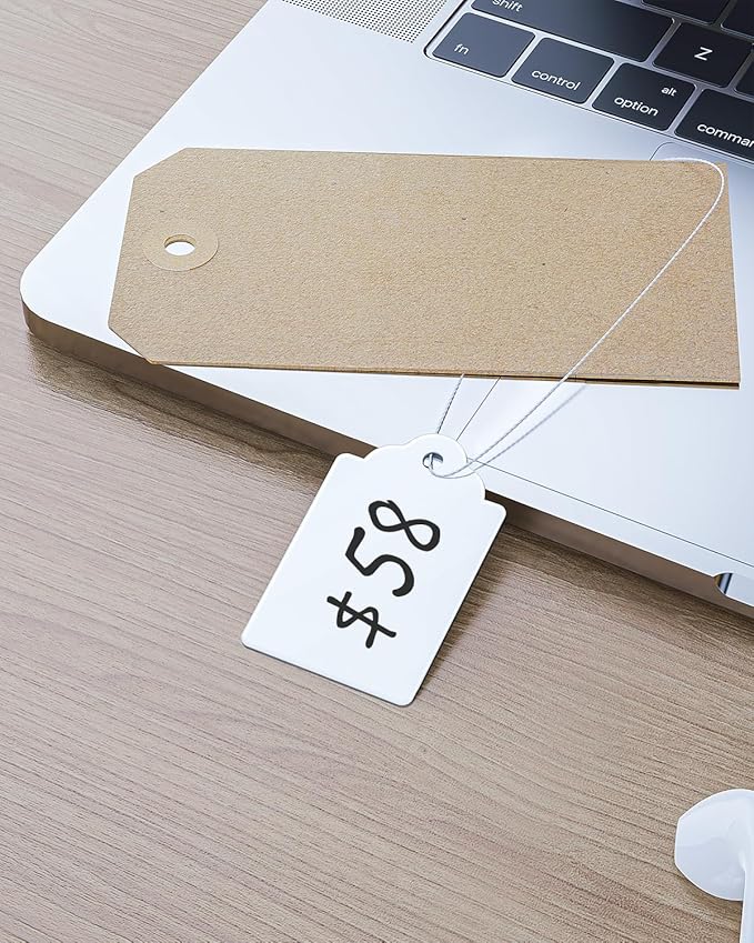 Uniclife 200 Pcs Price Tags 1.8 Inch Writable Price Labels White Price Display Tag for Pricing Clothing Jewelry Gifts Blank Hang Tag Merchandise White Marking Tags with Strings, 1.8" x 1"