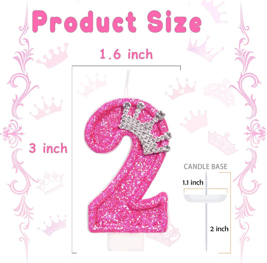 Birthday Candle for Cake, Crown Rose Number Cake Candles, 2.76 inch Number Happy Birthday Candle, Cake Topper Decoration for Birthday Party (Number 2)