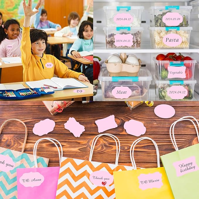 Starboling 2" x 3" Name Tags for Gifts,Pink Gift Tags Sticker Self-Adhesive Present Labels,Bottle Labels for Essential Oil Bottle, Jars, Food Storage or Gift Decoration,200pcs/roll