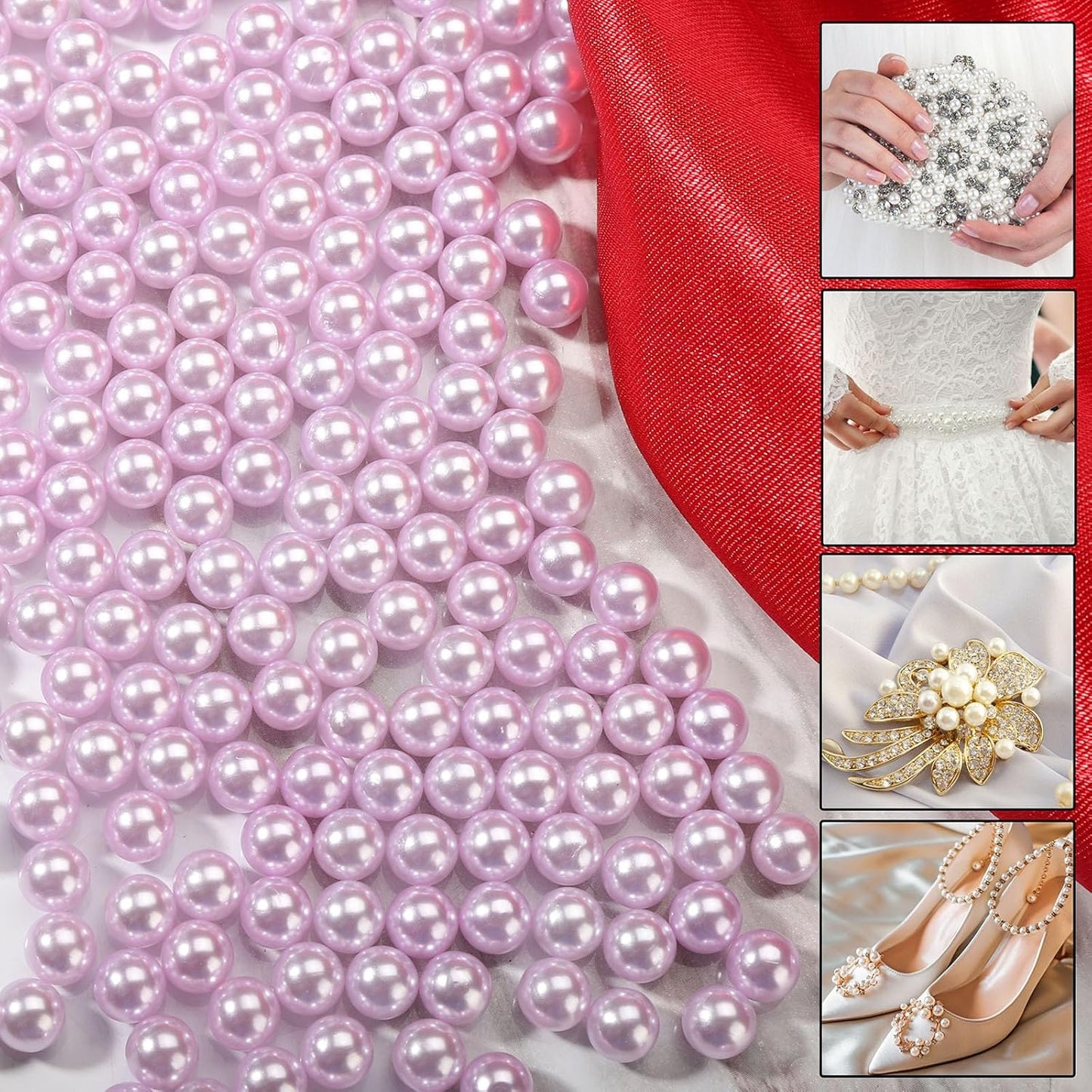 2200Pcs Undrilled Holeless ABS Faux Pearl Beads for Vase fillers, No hole Round Pearls for Cosmetic Boxes, DIY Parts, Table Scatter, Wedding, Birthday Party Home Decorating (Light Purple, 6mm)
