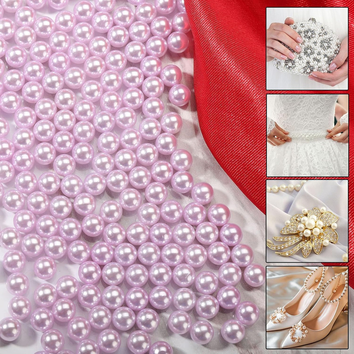 980pcs Undrilled Holeless ABS Faux Pearl Beads for Vase fillers, No Hole Round Pearls for Cosmetic Boxes, DIY Parts, Table Scatter, Wedding, Birthday Party Home Decorating (Light Purple, 8mm)