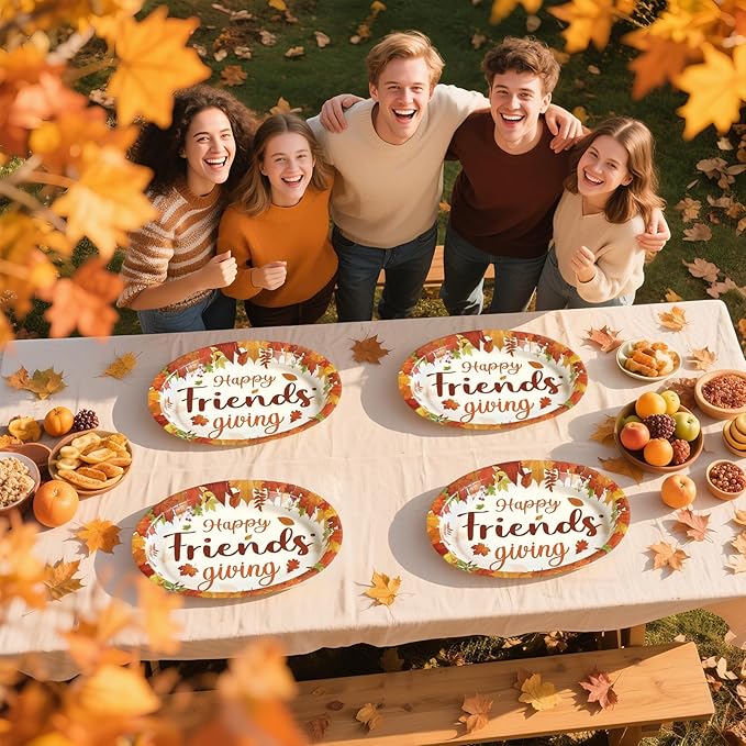 50Pcs Fall Oval Paper Plates 10" x 12" Large Disposable Heavy Duty Friendsgiving Maple Leaf Paper Platters Autumn Give Thanks Dessert Plates for Friendsgiving Thanksgiving Harvest Party Supplies