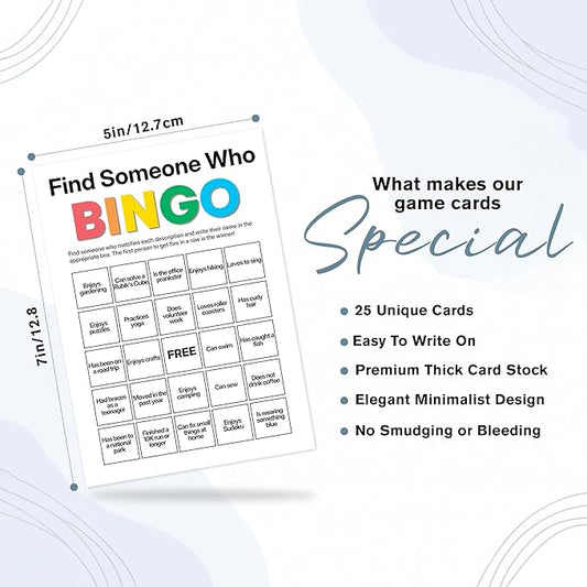 Sahjzk Office Bingo Cards, 25 Unique Randomized 5x7 Sheets, Get to Know You Bingo Game for Adults, Ice Breaker Office Party Games, Team Building Games for Work, High Replay Value - B003