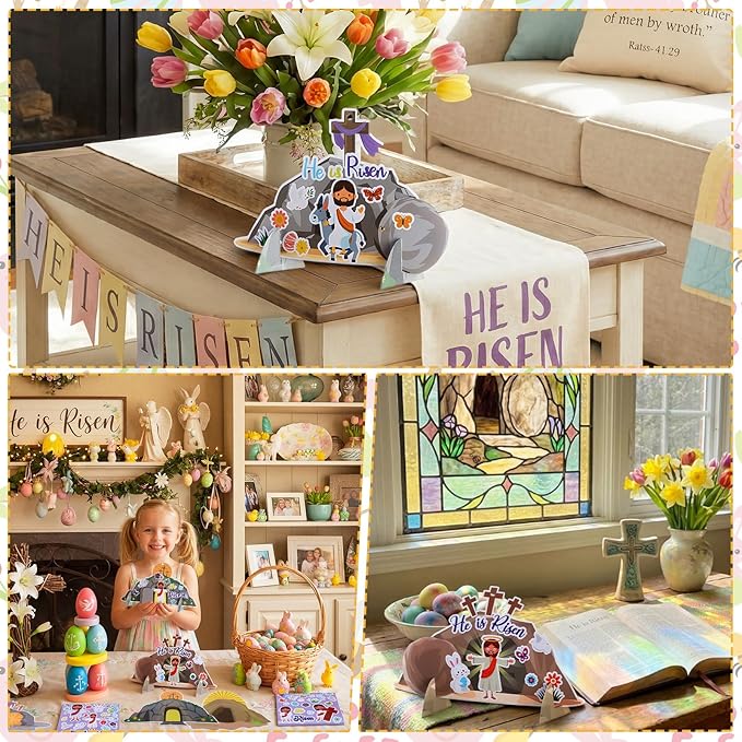 Frienda 48 Set Easter Jesus Resurrection Craft Kit Christian Make Your Own Empty Tomb of Jesus He is Risen Crafts for Faith Classroom Church Christian Easter Day Party Craft