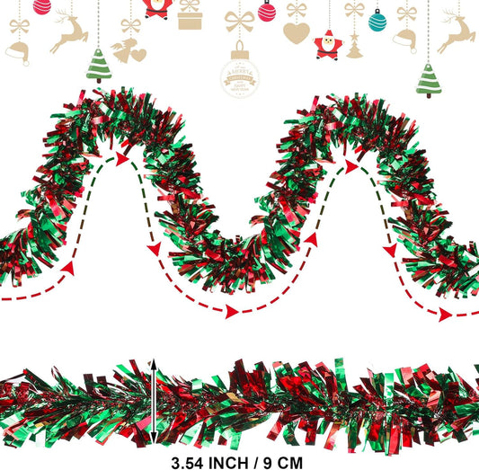 Sosation 100 ft Christmas Tinsel Garland Christmas Tree Twist Garland Bulk Glitter Metallic Streamer Indoor Outdoor Hanging Xmas Decorations(Red Green)
