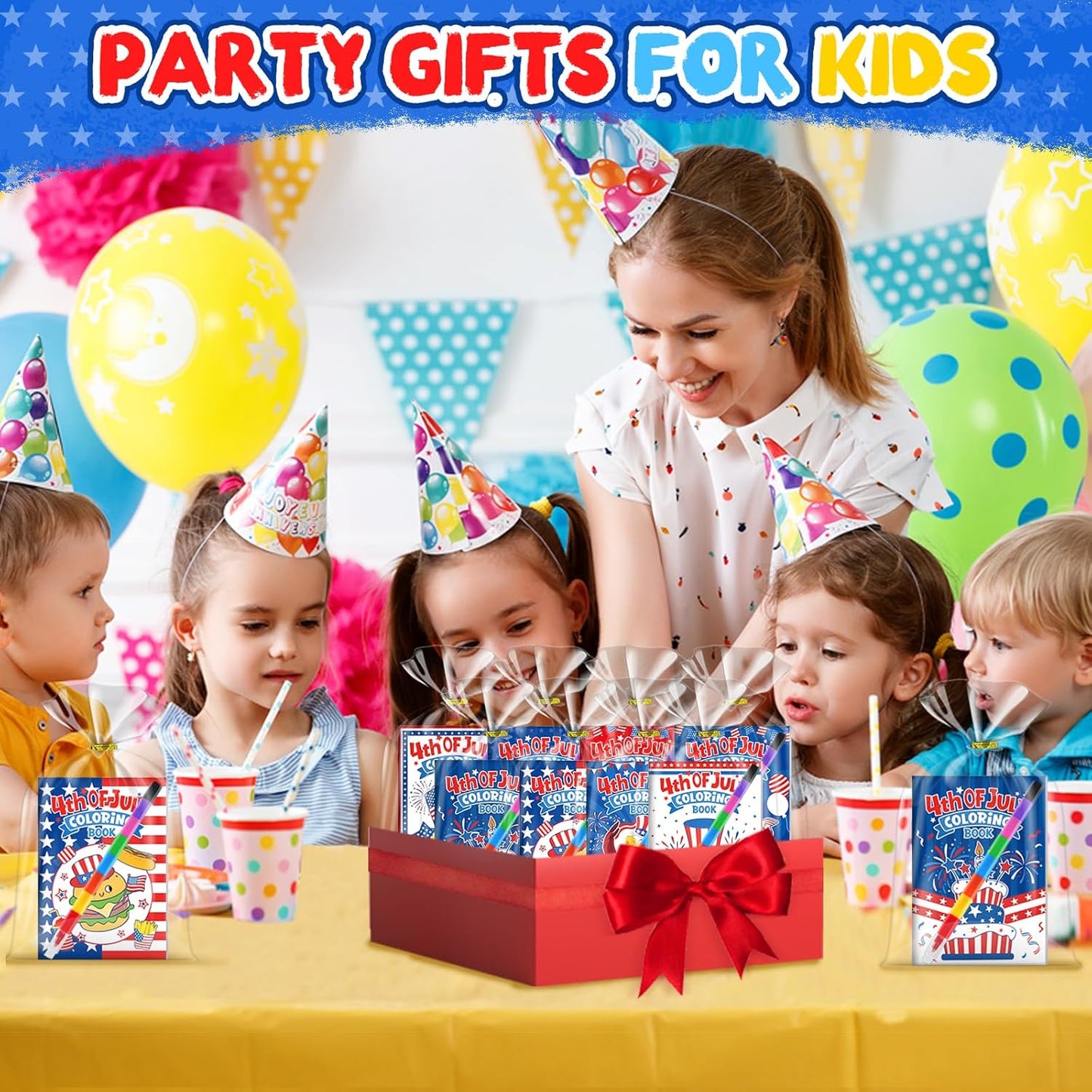 ZMLM 24 Coloring Books for Kids Party Favors: Bulk 24 Crayons Mini Coloring Books for Kids Ages 4-8 Birthday Goodie Bags Stuffers Toddlers Return Gifts Classroom Prizes Teacher Crafts (4th of July)