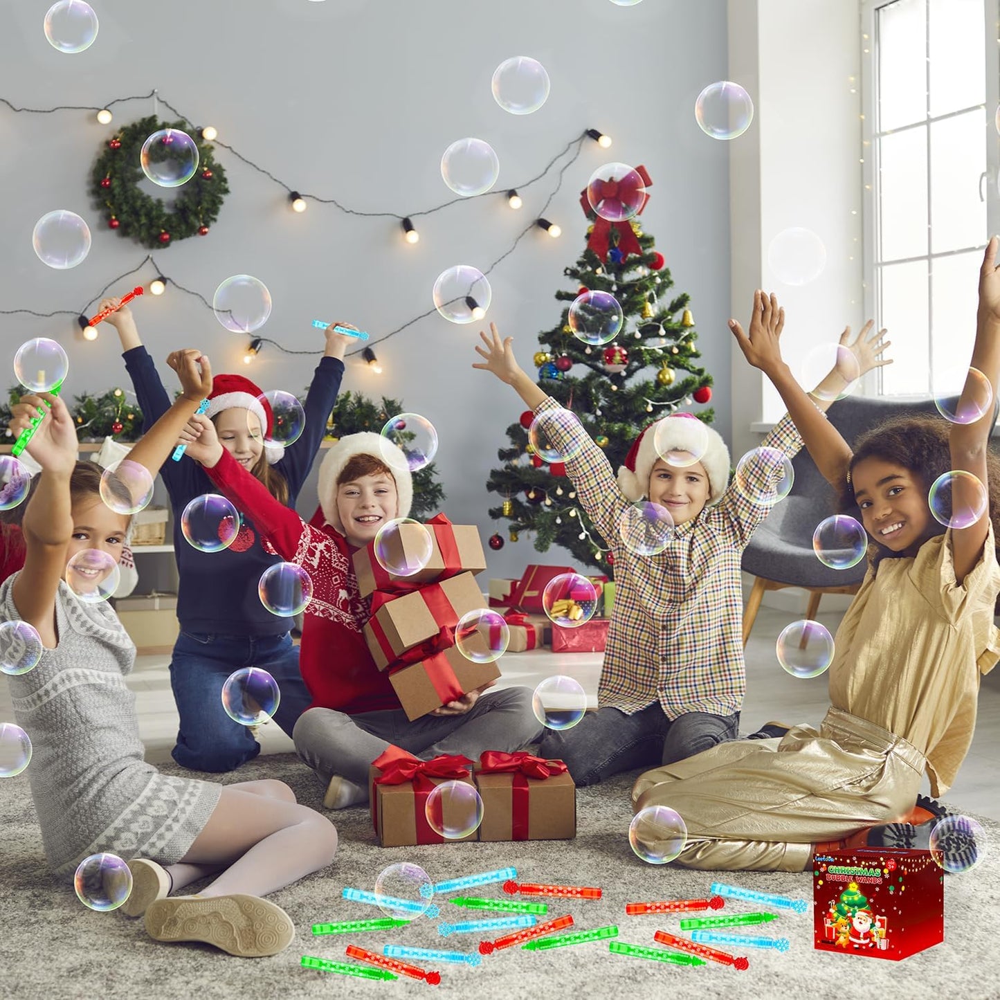 Christmas Small Toys Gifts Bulk for Toddlers 64 Pack, Xmas Mini Bubble Wands Party Favors Supplies for Kids, Goodie Bag Stocking Stuffers Filler Class School Treats Student Prizes for Boys Girls