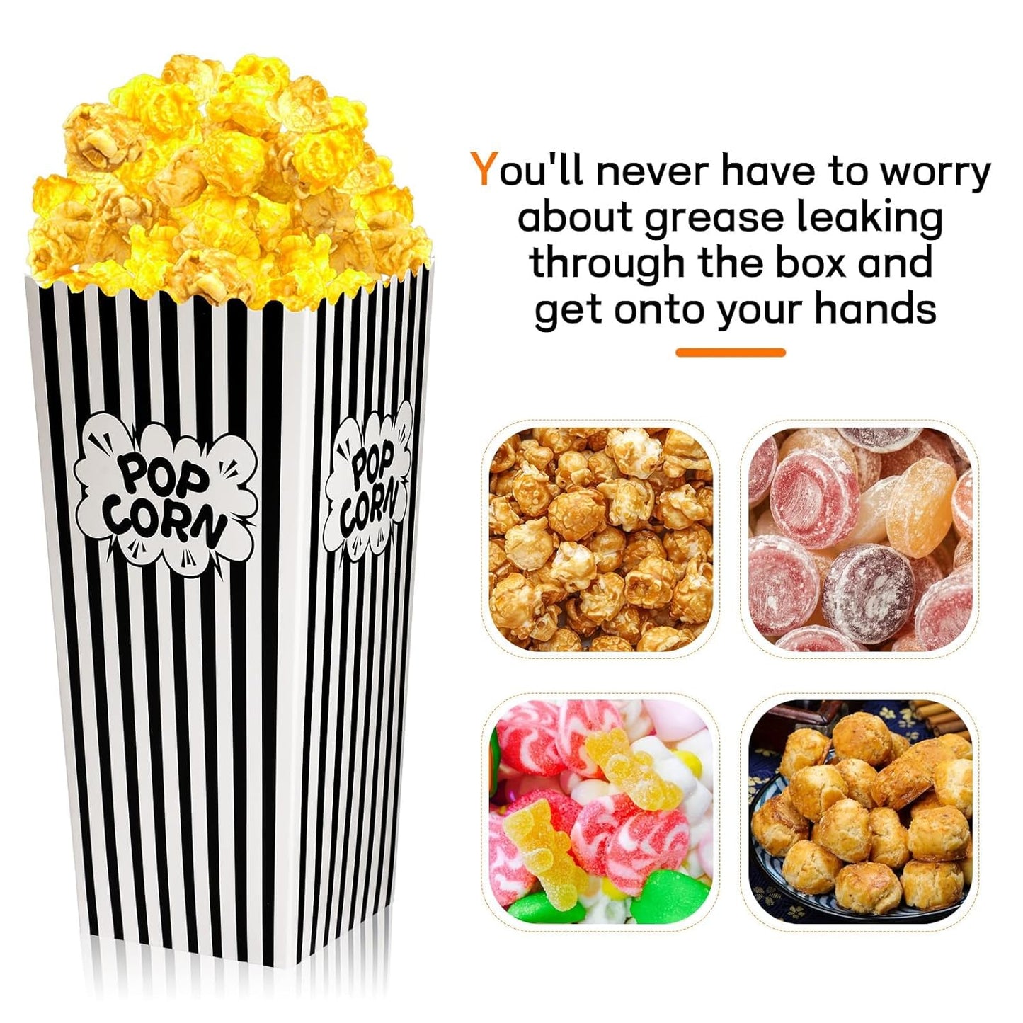 DECYOOL Popcorn Boxes, 18 Movie Night Popcorn Paper Buckets 7.88 Inches Tall Large & Holds 46Oz Capacity Popcorn Bags Individual Servings for Home,Carnival Party Supplies