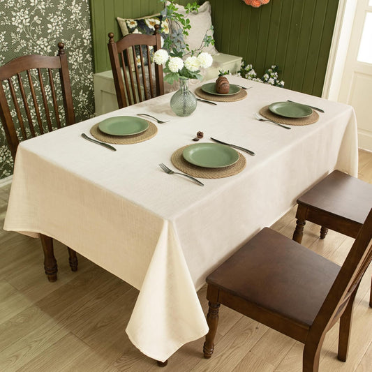Natural Linen Rectangle Tablecloth, 2 Pack Slubby Textured Fall Lightweight Table Cloth 60 x 120 Inch, Water Resistant Stain Resistant Farmhouse Burlap Table Cover for Kitchen Dining Room, Ivory