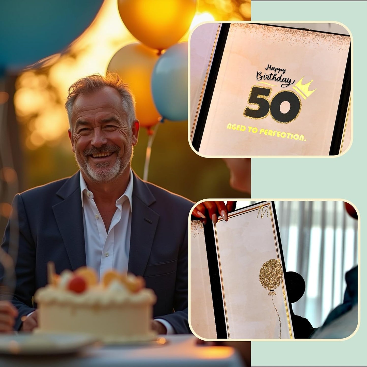 50th Birthday Guest Book Alternative Black Gold Party Decorations for Men 12"x18" - 50 Years Sign in Poster Card Gift - Fifty Party Signature Book Keepsake - Table Centerpiece Decor