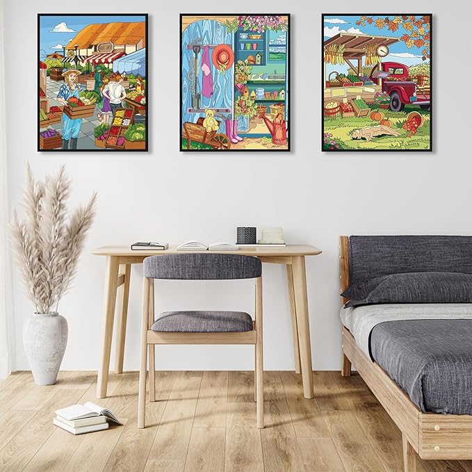 Kalysky Country Farm Adult Coloring Book Set - 3 Coloring Books for Adults Relaxation, Country Gardens, Farm & City Sights Themes | Stress Relief Coloring Book for Women