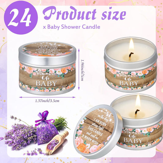 MTLEE 24 Pcs Wood Grain Baby Shower Party Favors Candles Lavender Scented Baby Shower Favors for Guests Rustic Tealights Candles Gender Reveal Return Gifts Girl Boy(1.2 Oz, Khaki)