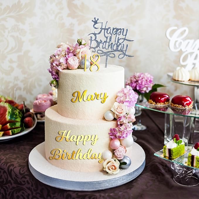 Jspupifip 128 Pcs Acrylic Alphanumeric Cake Topper Diy Cake Decoration with Mirror Number 0-9 and Alphabet A-Z Personalized Cake Picks Decor Anniversary Baby Shower Party Supplies(Gold)