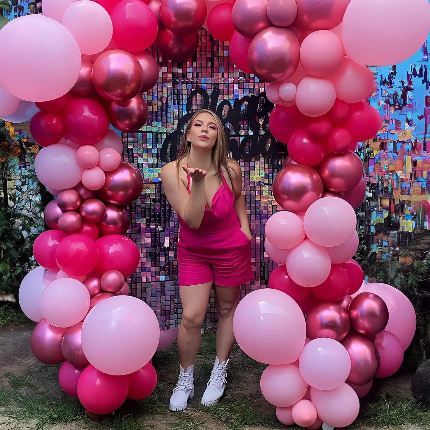 Balloon Arch Kit - Hot Pink, Baby Pink, Metallic Party Helium Balloons Garland With Pastel Light, Dark Magenta, Latex Balloons for Girls Wedding, Baby Shower, Princess Birthday Party Decor