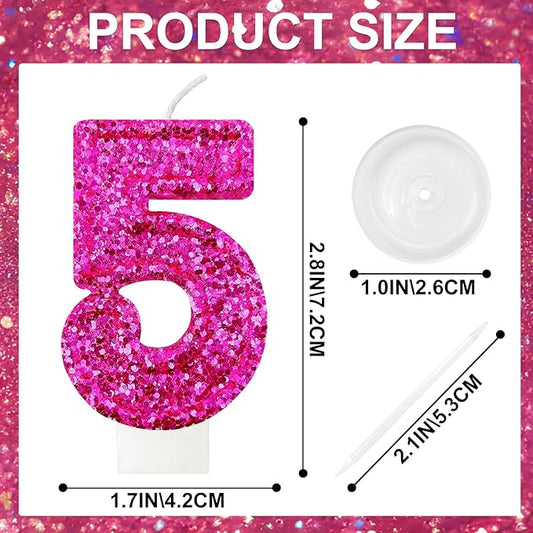 Zailo Birthday Number Candles, Glitter Number Candle Cake Decorations with Sequins, Cupcake Decorations for Girls, Women, Party Anniversary Celebrations (Number 5, Bright red)