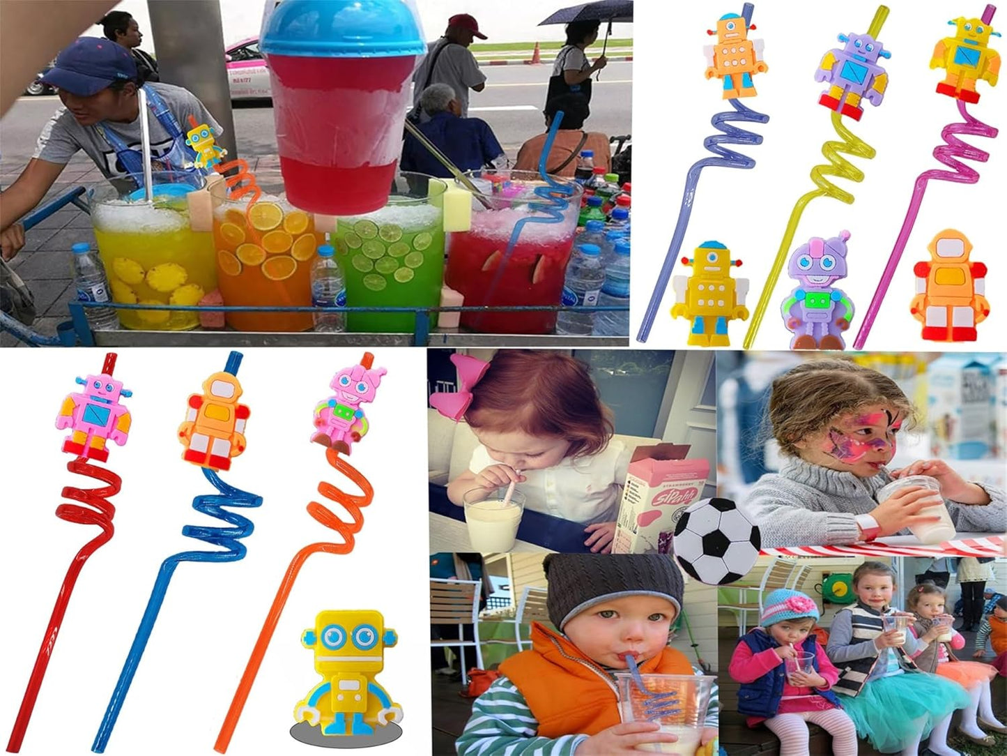 24 Packs Robot Bulk Reusable Plastic Straws Birthday Party Favors, Theme Curly Drinking Straws Party Supplies